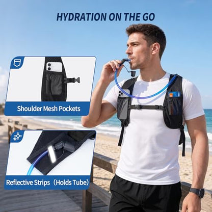 Blue Quartz Hydration Backpack with 2L Water Bladder, 18L Hiking Backpack for Women Men, Lightweight Water Pack with Phone Pocket for Quick Access, Hydration Pack for Cycling, Running, Biking - color: Black