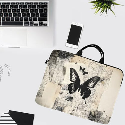 15-Inch Laptop Sleeve – Stylish, Lightweight, Shockproof, Water-Resistant Case for Lenovo, HP, Dell, Asus Notebooks - Black and White Butterfly - color: Black and White Butterfly