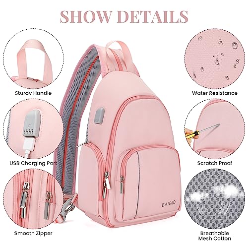 BAIGIO Camera Sling Bag Small Camera Backpack for Photographers,Waterproof Camera Crossbody Bag Travel Caemra Backpack for DSLR SLR Mirrorless Camera - color: Pink