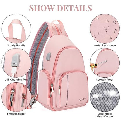 BAIGIO Camera Sling Bag Small Camera Backpack for Photographers,Waterproof Camera Crossbody Bag Travel Caemra Backpack for DSLR SLR Mirrorless Camera - color: Pink