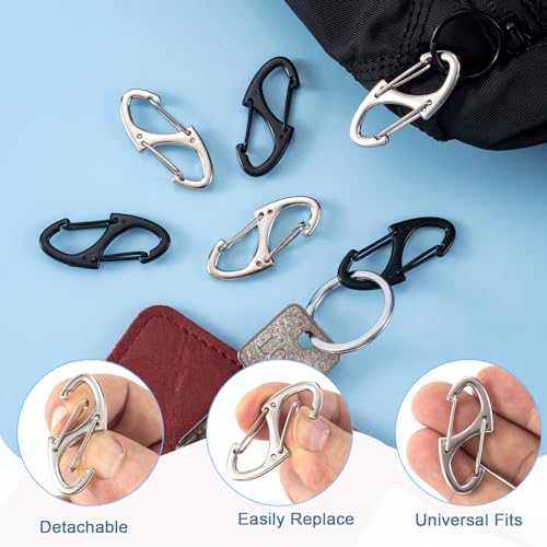 HINZIC 8Pcs Zipper Clip Anti Theft Deterrent, Dual Opening Safety Zipper Pull Replacement, S Carabiner Clips for Backpacks Traveling Camping Suitcases - color: 8pcs-Black & Silver