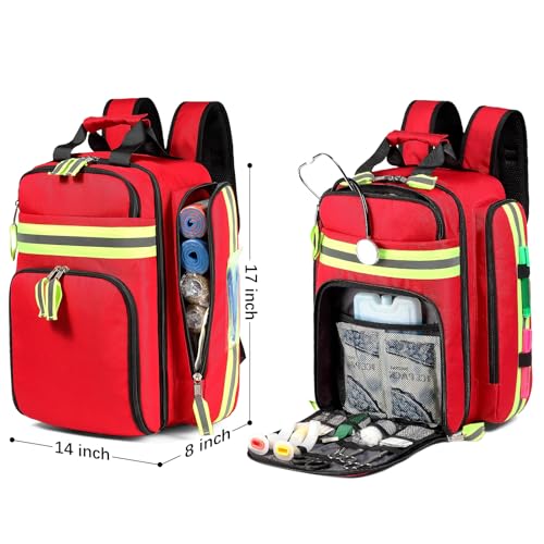 Gatycallaty First Aid Backpack - Medical Evacuation Bag - Red Emergency Lifeguard Bag for Ems Emt First Responder Trauma (Red) - color: Red