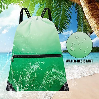 HOLYLUCK Drawstring Backpack Bag Sport Gym Sackpack - color: Gradient Green