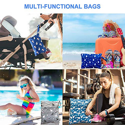 Waterproof and Reusable Wet Bag Diaper Stroller Water Resistant Swimsuit Travel Toiletries Yoga Gym Washable Carrier Small Medium Large Winter Animal 4 Pack - color: Winter Animal