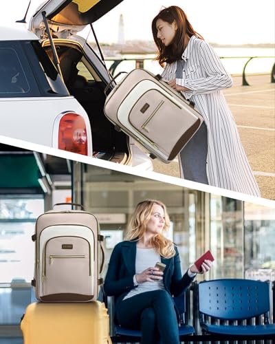 40L Travel Backpack for Women, Carry On Bag Flight Approved, Waterproof Backpack with 3 Packing Cubes, Weekender Personal Item Bag for Airplane Travel Essentials, TSA Approved - color: Blush-beige-dark Brown