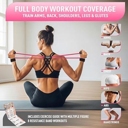 Figure 8 Resistance Bands for Arm, Back, 3 Level Latex Heavy Exercise Bands with Handles for Strength Training, Full Body Workout, Physical Therapy, Pilates, Yoga, Home Gym Equipment for Women - style: Pink