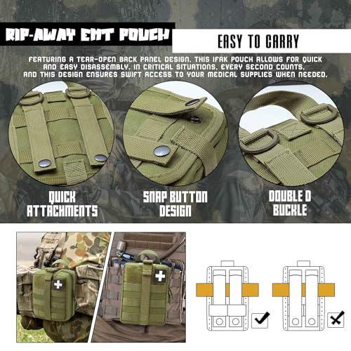 1000D Molle Ifak Pouch Rip Away, Tactical Tear Away Medical Pouch Empty, Military First Aid Pouch Bag Only for Camping Hiking Travel - color: Army Green