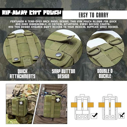 1000D Molle Ifak Pouch Rip Away, Tactical Tear Away Medical Pouch Empty, Military First Aid Pouch Bag Only for Camping Hiking Travel - color: Army Green