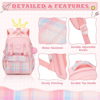 MUSEVOS Girls Backpack, Ideal School Backpack for Girls from Elementary to Teen Years, Kawaii Bookbag Cute Large Capacity - color: Pink