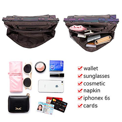 LOVEVOOK Geometric Luminous Purses and Handbags for Women Holographic Reflective Crossbody Bag Wallet - color: Crossbody Bags