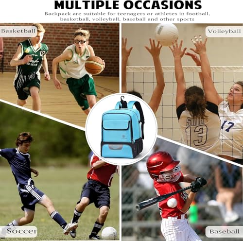 Youth Soccer Bag, Soccer Backpack with Ball Holder, Basketball Volleyball Football Handball Sports Backpack with Ball Compartment - color: Like Blue