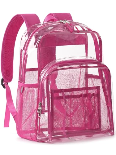 Clear Backpack Heavy Duty, 17 Inch Large TPU Clear Bookbag for Boys Girls Adult, See Through Book Bag Transparent Backpacks with Multiple Pockets for School College Work Casual, Rose Red - color: Rose Red, size: Medium