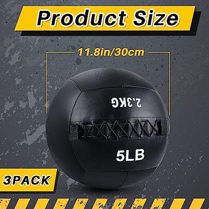 Lunmon Soft Wall Medicine Ball for Exercise Fitness Slam Weighted Med Ball with Non Slip Grip for Slamming Workout Strength Conditioning Core Training Lunge and Partner Toss - size: 5, 10 and 15 Lbs