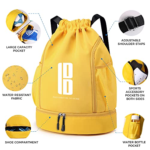 brooman Youth Soccer Bags Boys Girls Backpack for Soccer Basketball Volleyball & Football with Ball Compartment - color: Yellow