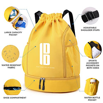 brooman Youth Soccer Bags Boys Girls Backpack for Soccer Basketball Volleyball & Football with Ball Compartment - color: Yellow