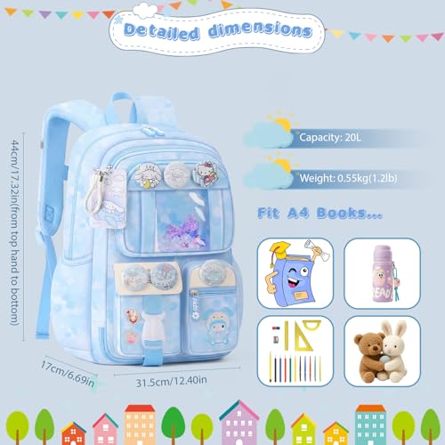 Cute Backpacks for Girls, Cute Backpack for School, Cute School Backpack for Kids Ages 6-12 - color: Blue