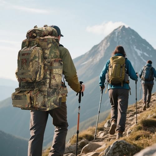 100L Camping Hiking Backpack,Molle military Tactical rucksack backpack,Waterproof Lightweight Hiking Backpack (Maple Leaf) - color: Maple Leaf