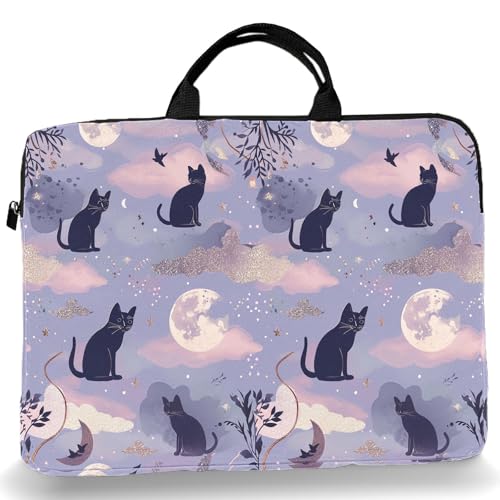 15-Inch Laptop Sleeve – Stylish, Lightweight, Shockproof, Water-Resistant Case for Lenovo, HP, Dell, Asus Notebooks - Cute Cat and Moon - color: Cute Cat and Moon