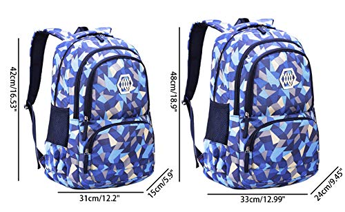 JiaYou Girl Geometric Printed Primary Junior High University School Bag Bookbag Backpack(2# Blue,19 L) - color: 2# Blue, size: 19 L