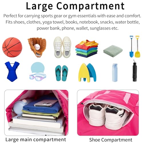 Drawstring Backpack Bag, Sport Gym Sackpack with Shoes Compartment - color: Pink