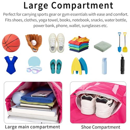 Drawstring Backpack Bag, Sport Gym Sackpack with Shoes Compartment - color: Pink