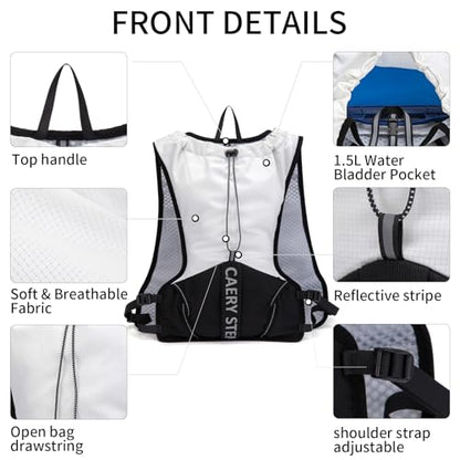 Lightweight Running Hydration Backpack, 1.5L Water Bag Running Vest | Marathon, Hiking Cycling, Breathable Adjustable Design, Unisex - color: white1