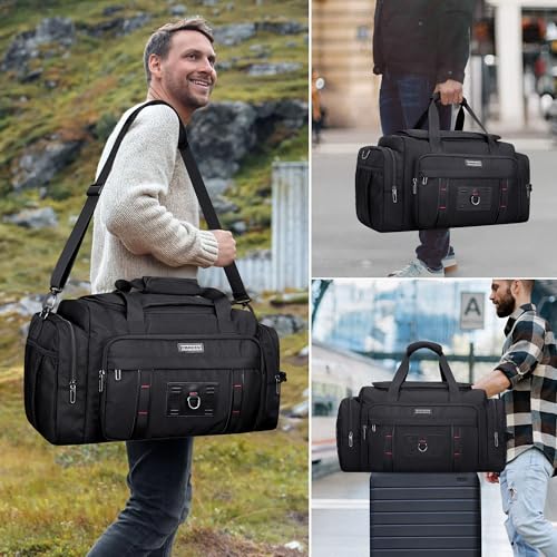 WITZMAN Duffle Bag for Men Large Overnight Carry On Weekender Bag with Shoe Compartment Sports Gym Duffle Bags for Traveling(B719 Black) - color: Black