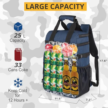 Tactical Backpack Cooler,Lunch Backpack for Men Adults Work with Handle，Soft Cooler Backpack Insulated Waterproof Leak Proof - color: Blue