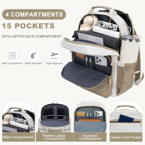 VANKEAN Laptop Backpack for Women (BEIGE-KHAKI, 17.3 Inch) - color: Beige-khaki, size: 17.3 Inch