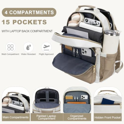 VANKEAN Laptop Backpack for Women (BEIGE-KHAKI, 17.3 Inch) - color: Beige-khaki, size: 17.3 Inch