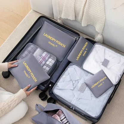8 Set Packing Cubes for Travel Luggage Packing Bags Reusable Waterproof Suitcase Organizer Cubes Set with Shoe Bag and Toiletry Bag (Grey) - color: Grey