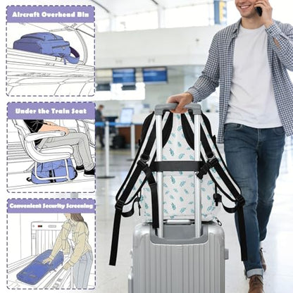 Travel Backpack with Shoe Compartment, 20L Large Capacity Laptop Backpack for Men Women, Blue Leaves Daypack for Traveling Hiking Carry On