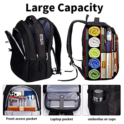 SHRRADOO Anti Theft Laptop Backpack Travel Backpacks with Combination Lock for Women Men College Backpack Computer Bag Fits 17 Inch Laptop,Black - color: Black
