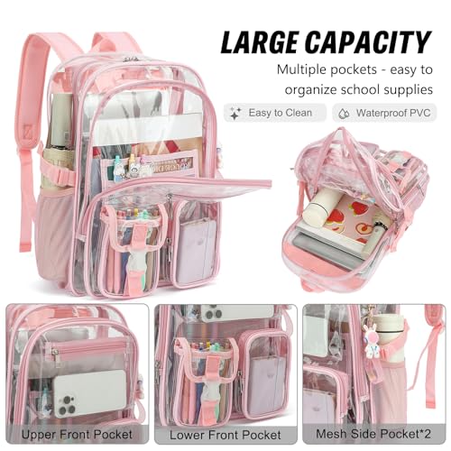 Clear Backpack Heavy Duty Transparent Backpacks Stadium Approved for School Work Sport Travel (Light Pink) - color: Light Pink