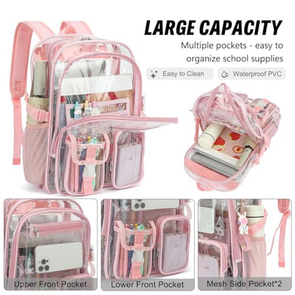 Clear Backpack Heavy Duty Transparent Backpacks Stadium Approved for School Work Sport Travel (Light Pink) - color: Light Pink