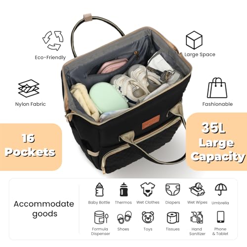 ROSEGIN Diaper Bag Backpack with Changing Pad Pacifier Case, Baby Bag for Boy Girl Toddler - Large,Stylish, Waterproof Travel Quilted Diaper Bag for Mom - Baby Shower Gifts, Black - color: Black