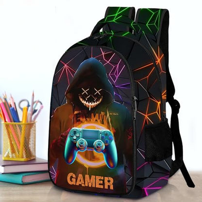 Boys Backpack with Lunch Box and Pencil Case, 3Pcs Gamer Backpack for Boys Teens, 17 Inch Large Capacity - color: GAME-HMWJ-3