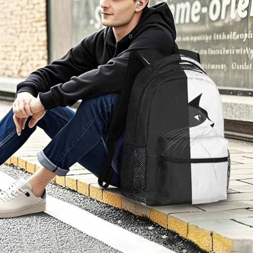 Cat Kids Backpack for Girl Boy Waterproof Kids Back Pack | Black White School Bookbag Women Men Lightweight Rucksack Casual Daypack Carry On Bag for Work Hiking Camping Gym Travel - color: Animal Cat Black White