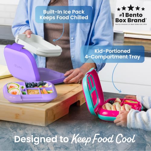 Bentgo Chill Kids Leakproof Lunch Box - 4-Compartment Bento Box with Built-In Ice Pack, 3.3 Cup Capacity, BPA-Free, Microwave & Dishwasher Safe Tray, Ages 3–7 (Purple) - color: Purple