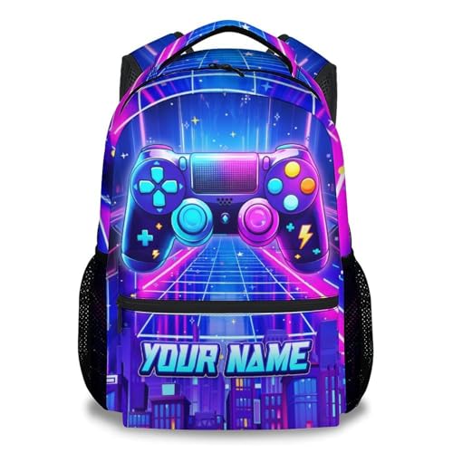 Personalized 17 Inch Gaming Backpack for Boys Kids Toddlers - Large Capacity Lightweight Gamer Bookbag for Preschool Kindergarten Elementary School - color: Purple