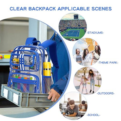 Cusangel Clear Large Backpack for School,16in Heavy Duty Clear BookBag,TPU Large Capacity See Through Backpack for Stadiums,Concerts,Plastic transparente para mujer for 8Age+ Boys Girls - color: Blue Clear 16in