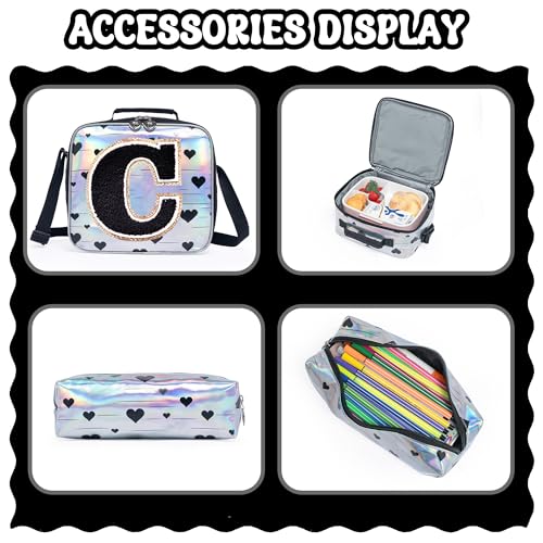 HTgroce Backpacks for Girls School Bag Kids Black Bookbag for Elementary Students Kids Backpack with Lunch Box and Pencil Case - color: Silver, style: C
