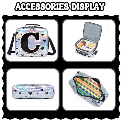 HTgroce Backpacks for Girls School Bag Kids Black Bookbag for Elementary Students Kids Backpack with Lunch Box and Pencil Case - color: Silver, style: C