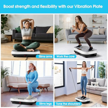 SoftGym Waver Vibration Plate Exercise Machine for Lymphatic Drainage Weight Loss,120 Speed Levels Vibrating Platform with Resistance Bands,Full-Body Workout Equipment for Muscle Activation - style: Slim- Grey White