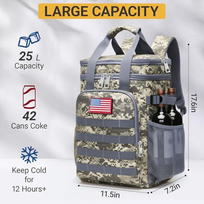 Fathers Day Gift-Tactical Backpack Cooler,Large Cooler Backpack Lunch Box for Men Adults Work with Handle,Insulated Soft Thermal Bag - color: Camo-grey