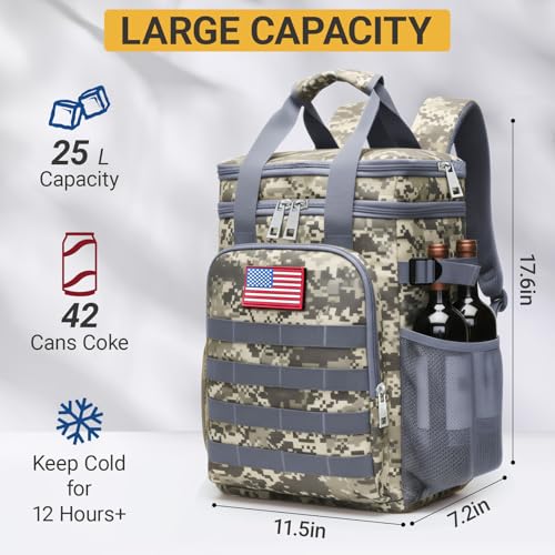 Fathers Day Gift-Tactical Backpack Cooler,Large Cooler Backpack Lunch Box for Men Adults Work with Handle,Insulated Soft Thermal Bag - color: Camo-grey