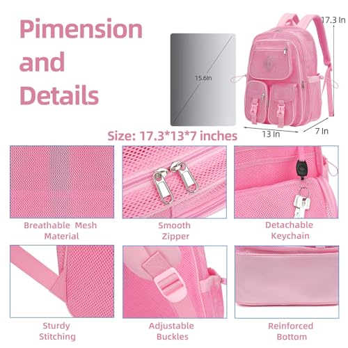 Pink Mesh Backpack for Girls Boys, Mesh Bookbags Heavy Duty Semi-Transparent School Bag for College, Travel, Beach, Swimming, Sports - color: Pink