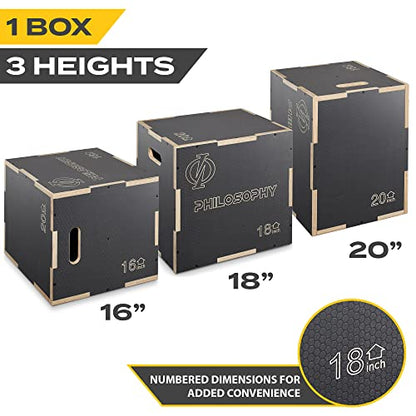 Philosophy Gym 3-in-1 Non-Slip Wooden Plyo Box, Wood Plyometric Jump Box Platform for Home Gym, HIIT, Step-Ups, and Strength Training - size: 20 x 18 x 16 Inch