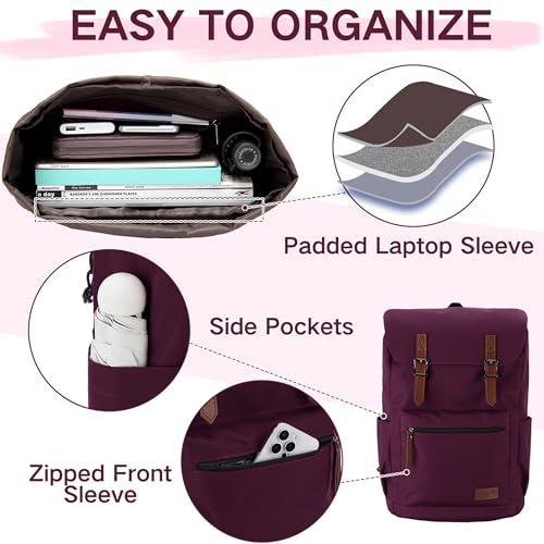 VASCHY Backpack for Women, Water Resistant High School Backpack Travel Carry-on Anti-theft Casual Daypack for Work Business Hiking Burgundy - color: Burgundy