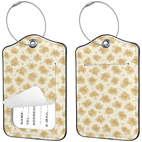 2 PCS Luggage Tags for Suitcases,Cute Cream Amber PU Leather Name Tag with Privacy Cover&ID Label Address Card and Durable Metal Ring Suitable for Men Women Travel Bag - color: Cream Amber